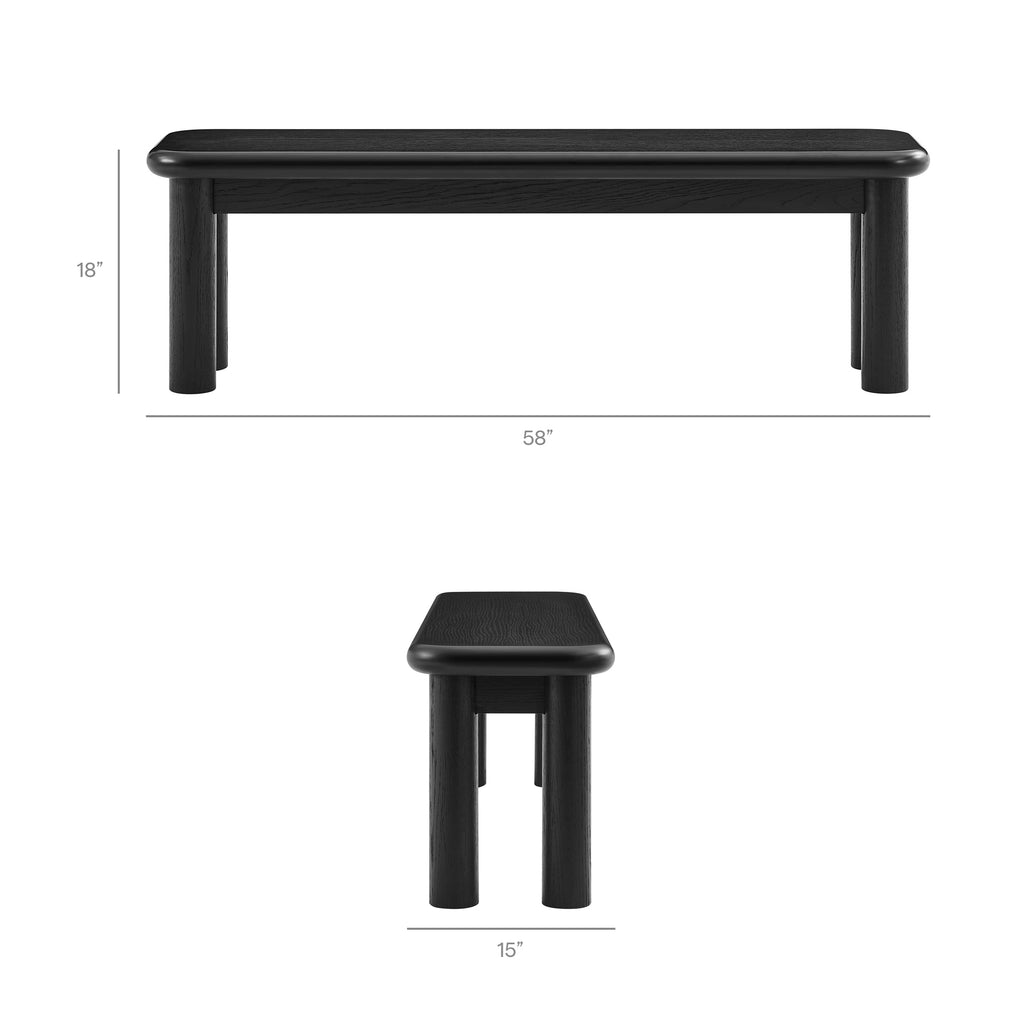 Alvia 3-Piece Oak Wood Dining Table and Benches Set - Black