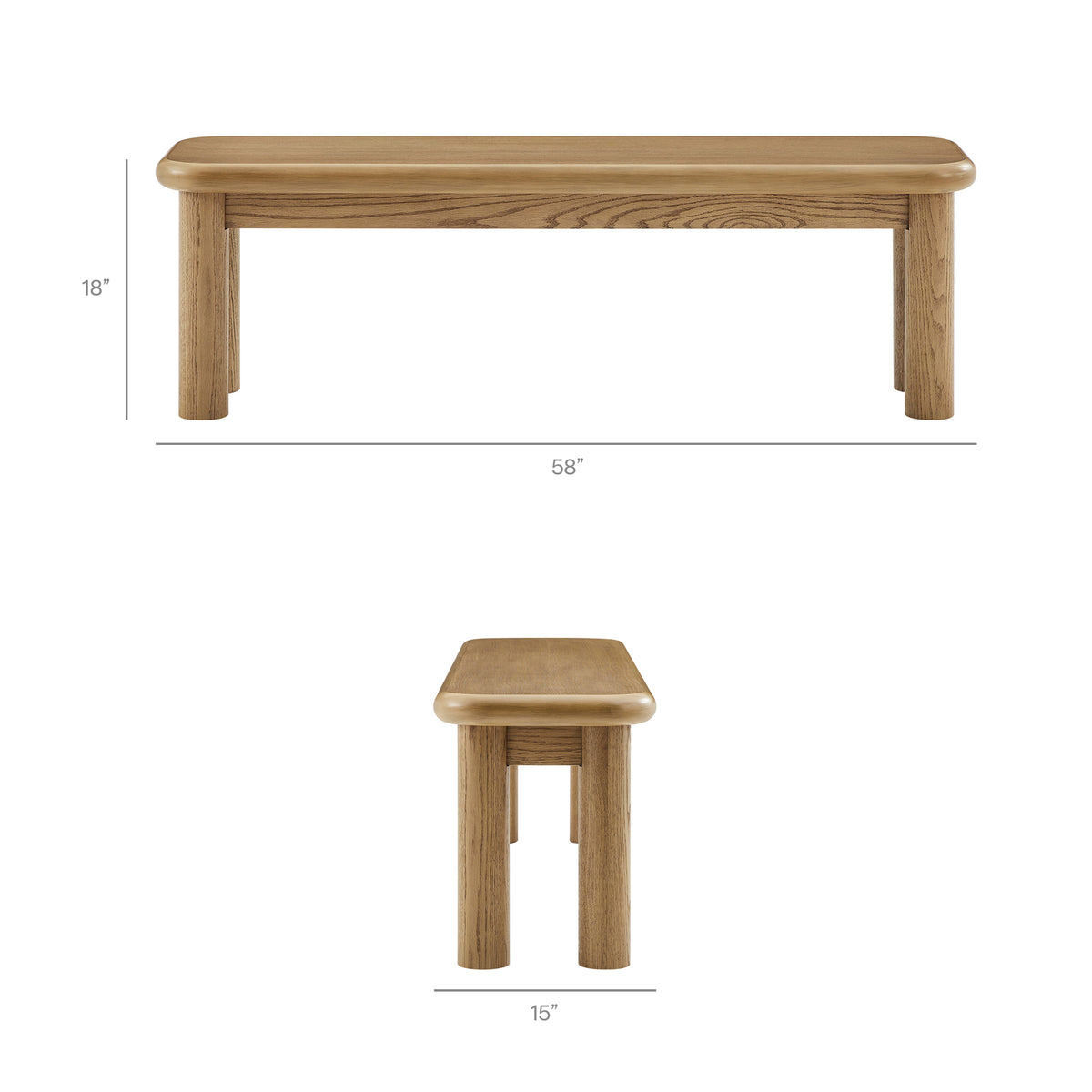 Alvia 3-Piece Oak Wood Dining Table and Benches Set - Weathered Oak