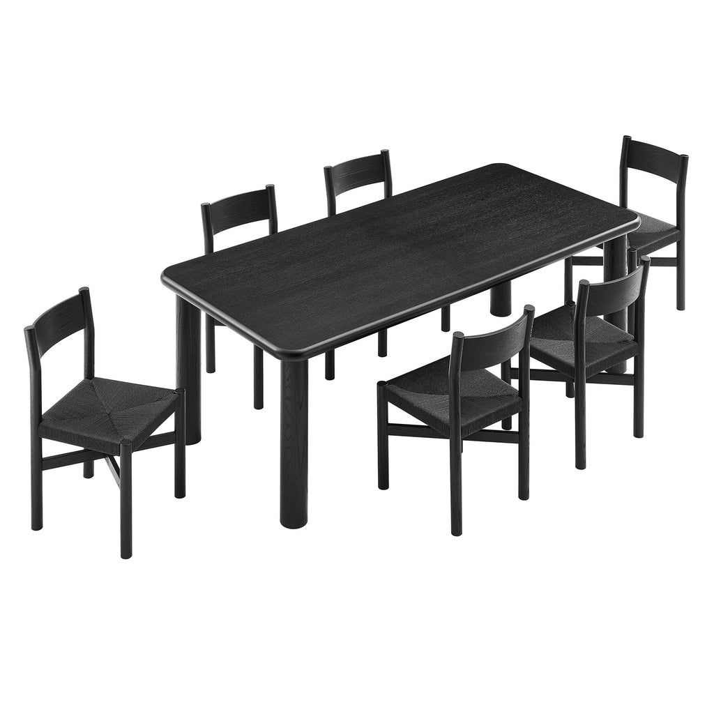 Alvia 7-Piece Oak Wood Extendable Dining Table and Chairs Set - Black