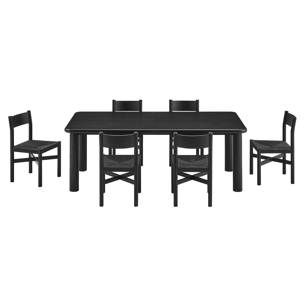 Alvia 7-Piece Oak Wood Extendable Dining Table and Chairs Set - Black