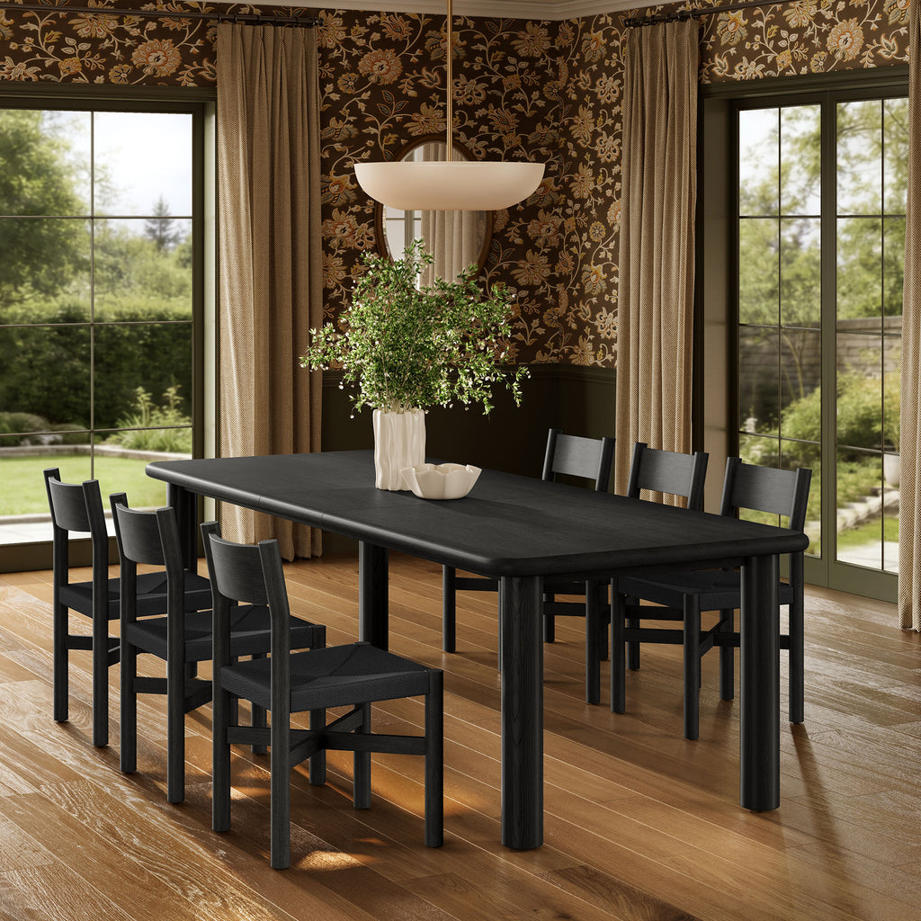 Alvia 7-Piece Oak Wood Extendable Dining Table and Chairs Set - Black