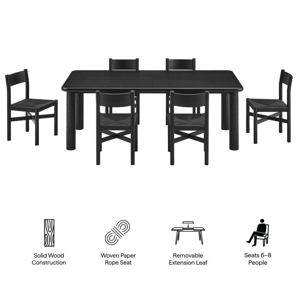 Alvia 7-Piece Oak Wood Extendable Dining Table and Chairs Set - Black
