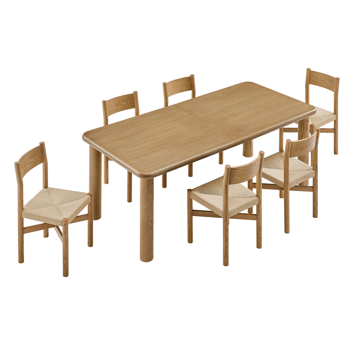 Alvia 7-Piece Oak Wood Extendable Dining Table and Chairs Set - Weathered Oak