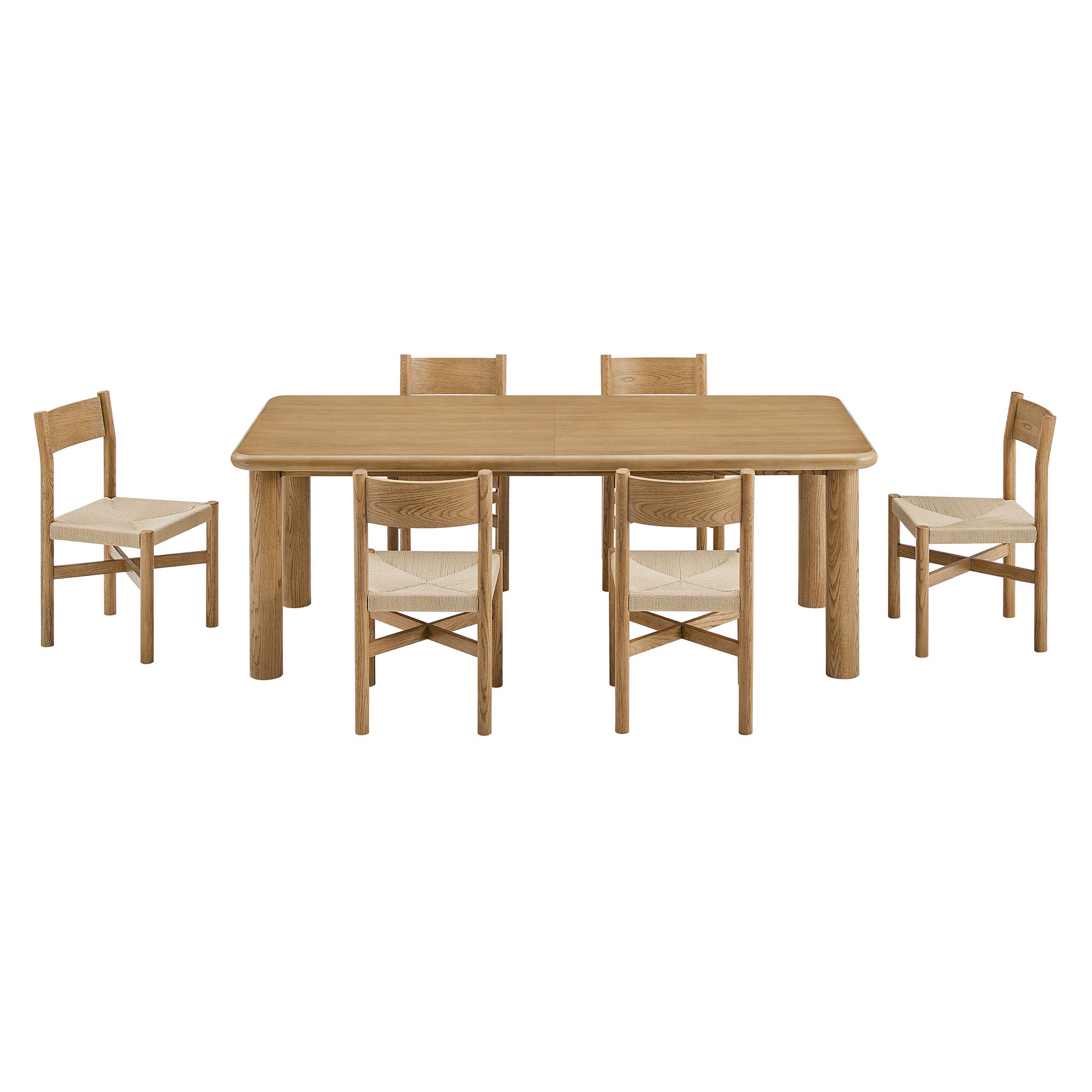 Alvia 7-Piece Oak Wood Extendable Dining Table and Chairs Set - Weathered Oak