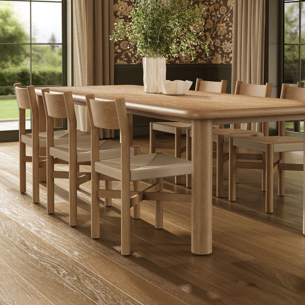 Alvia 7-Piece Oak Wood Extendable Dining Table and Chairs Set - Weathered Oak