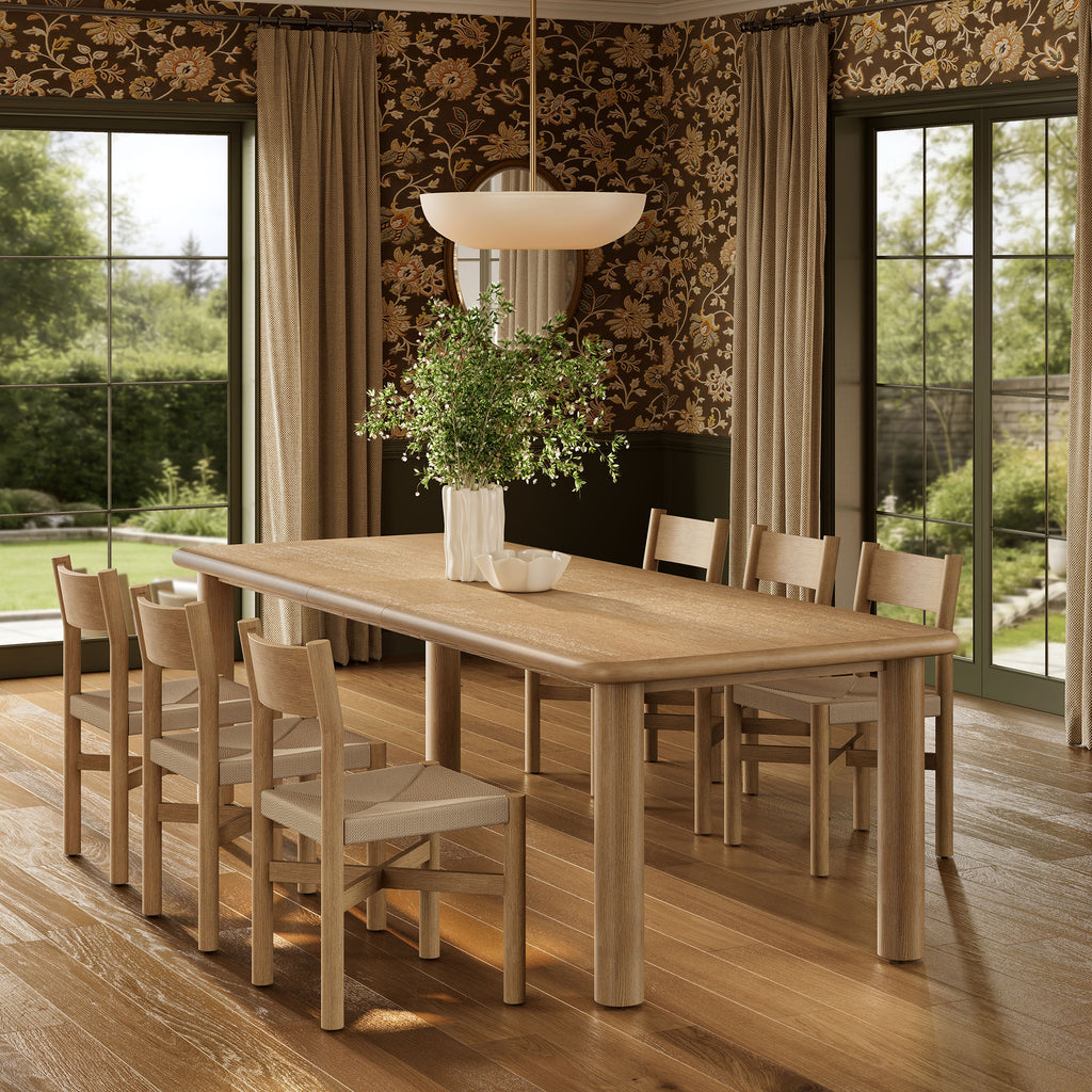 Alvia 7-Piece Oak Wood Extendable Dining Table and Chairs Set - Weathered Oak