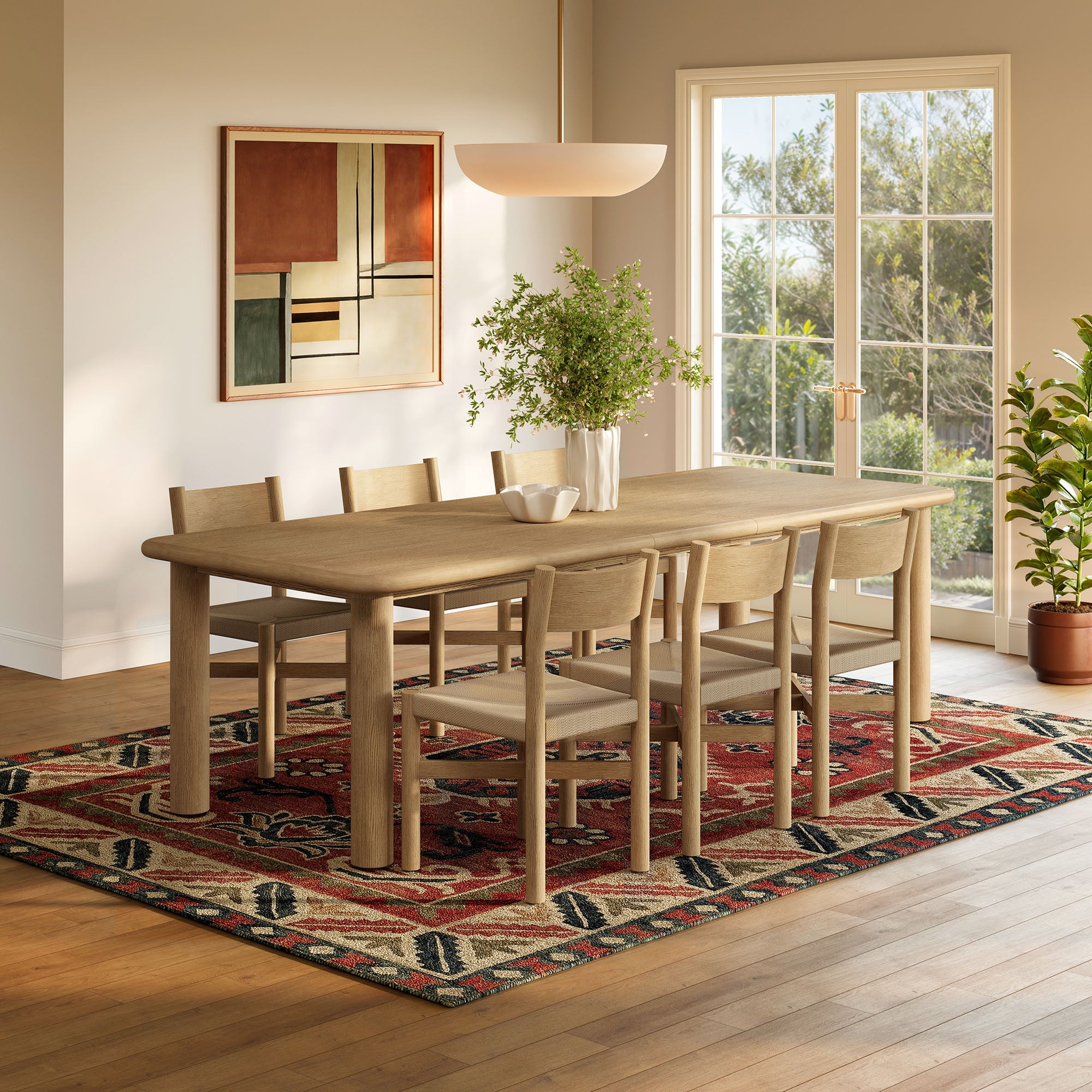 Alvia 7-Piece Oak Wood Extendable Dining Table and Chairs Set - Weathered Oak