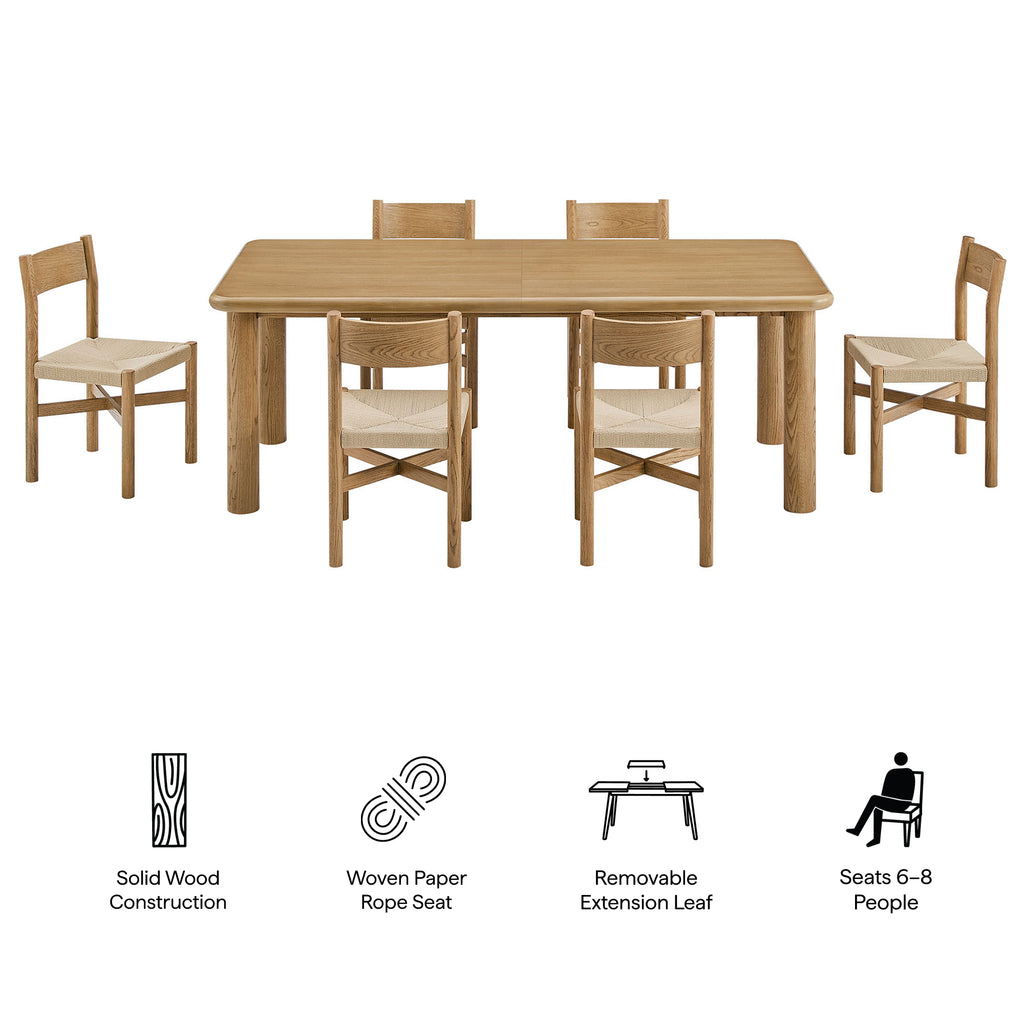 Alvia 7-Piece Oak Wood Extendable Dining Table and Chairs Set - Weathered Oak