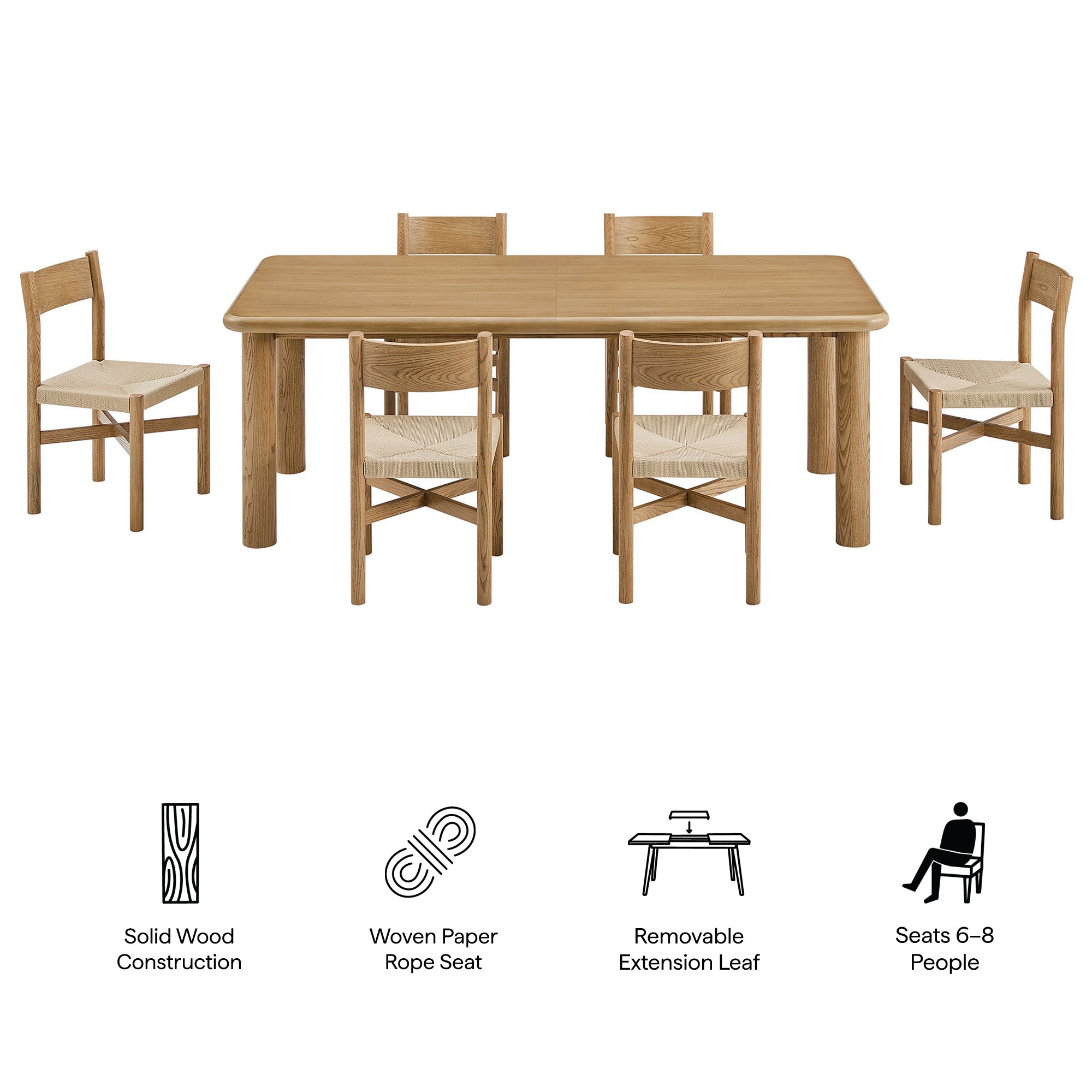 Alvia 7-Piece Oak Wood Extendable Dining Table and Chairs Set - Weathered Oak
