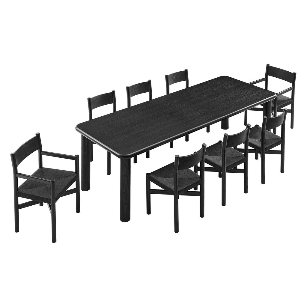Alvia 9-Piece Oak Wood Extendable Dining Table and Chairs Set - Black