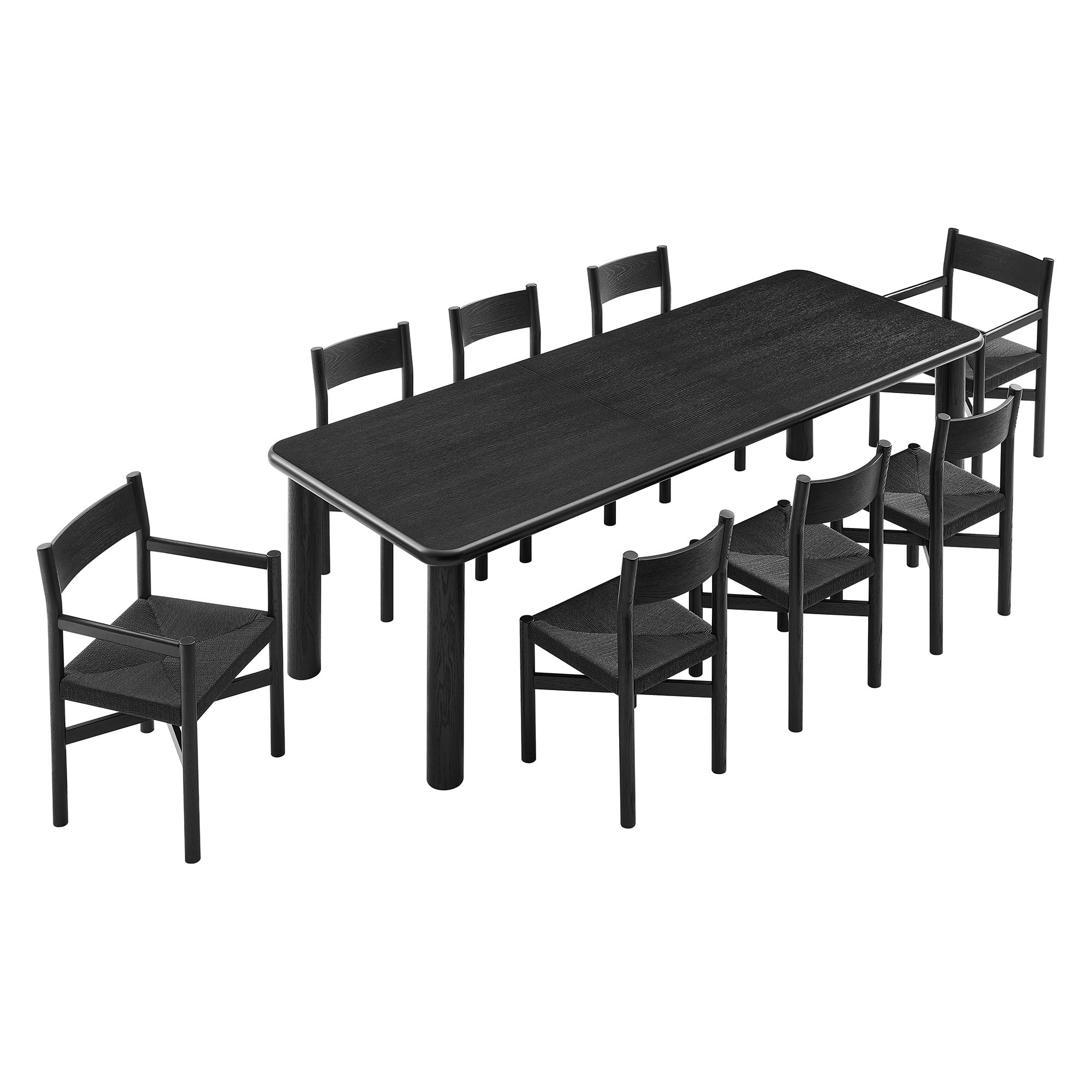 Alvia 9-Piece Oak Wood Extendable Dining Table and Chairs Set - Black