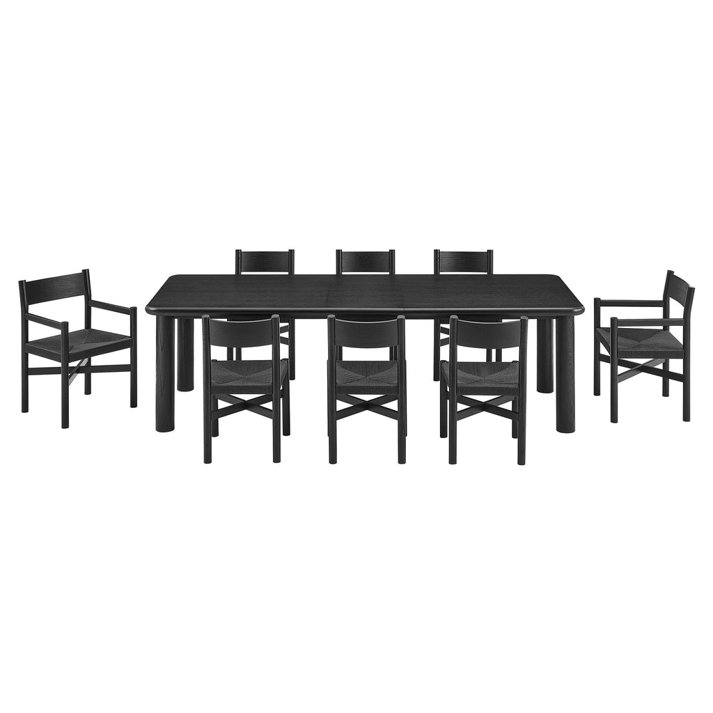 Alvia 9-Piece Oak Wood Extendable Dining Table and Chairs Set - Black