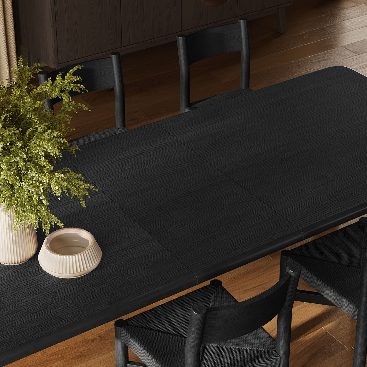 Alvia 9-Piece Oak Wood Extendable Dining Table and Chairs Set - Black