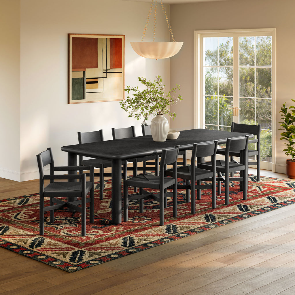 Alvia 9-Piece Oak Wood Extendable Dining Table and Chairs Set - Black