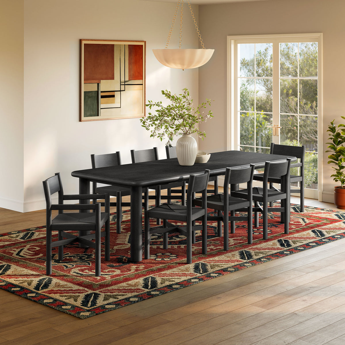 Alvia 9-Piece Oak Wood Extendable Dining Table and Chairs Set - Black