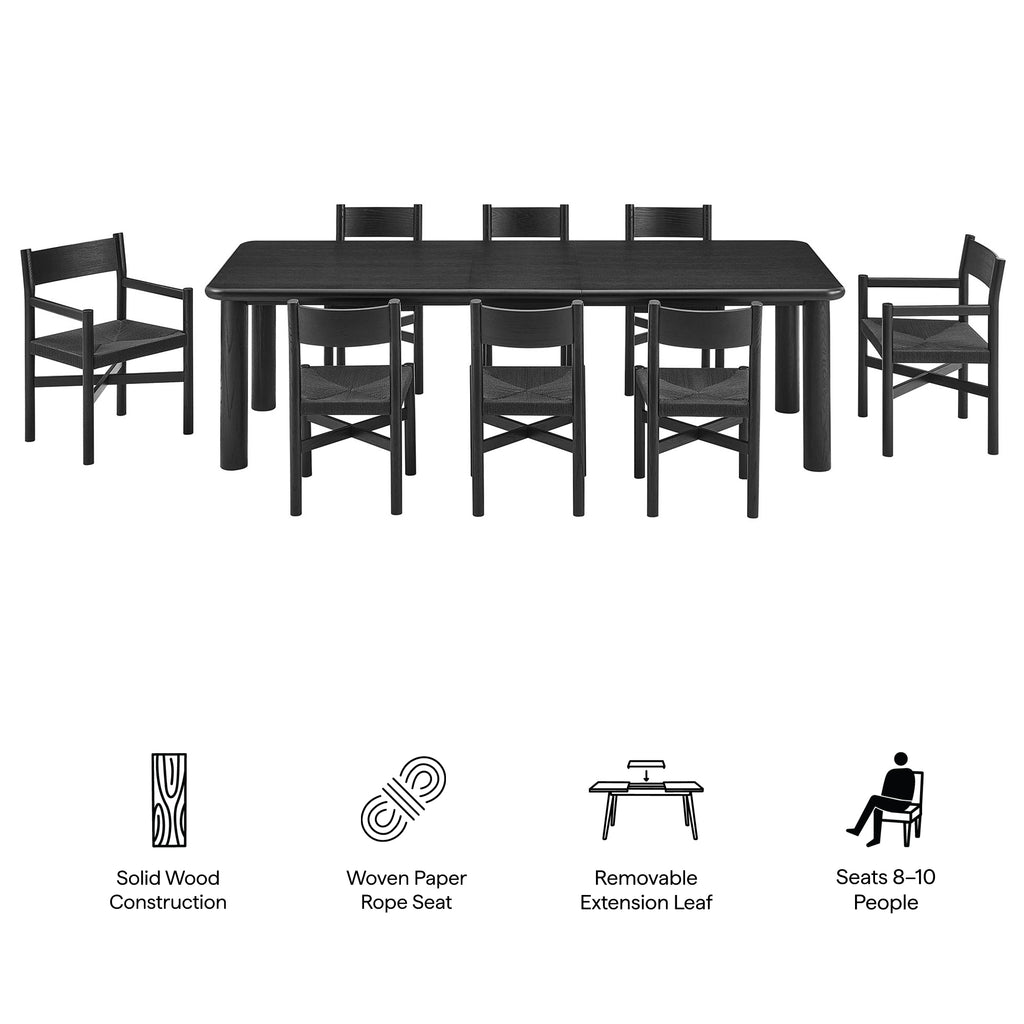 Alvia 9-Piece Oak Wood Extendable Dining Table and Chairs Set - Black