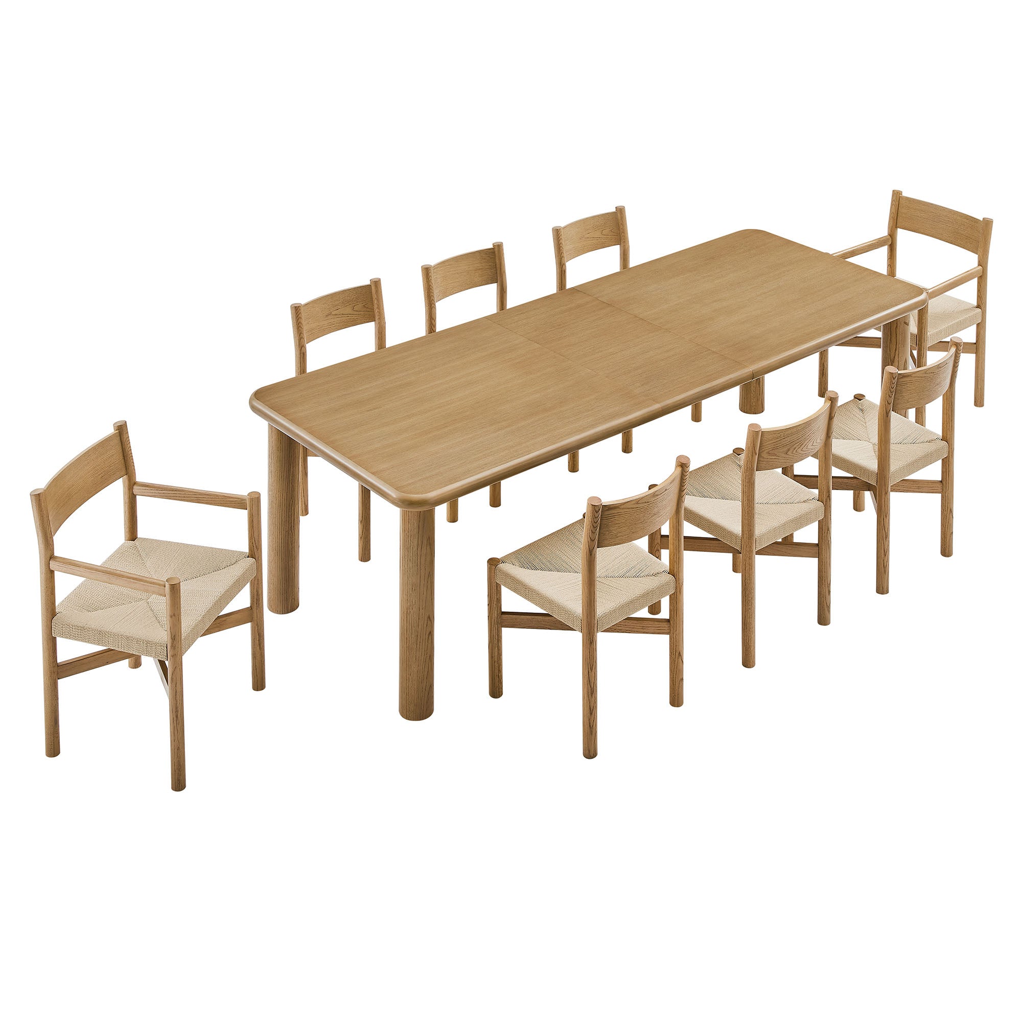 Alvia 9-Piece Oak Wood Extendable Dining Table and Chairs Set - Weathered Oak