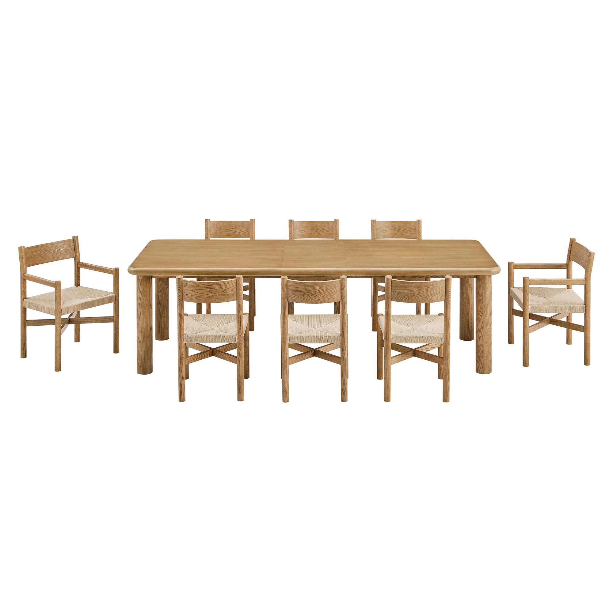 Alvia 9-Piece Oak Wood Extendable Dining Table and Chairs Set - Weathered Oak