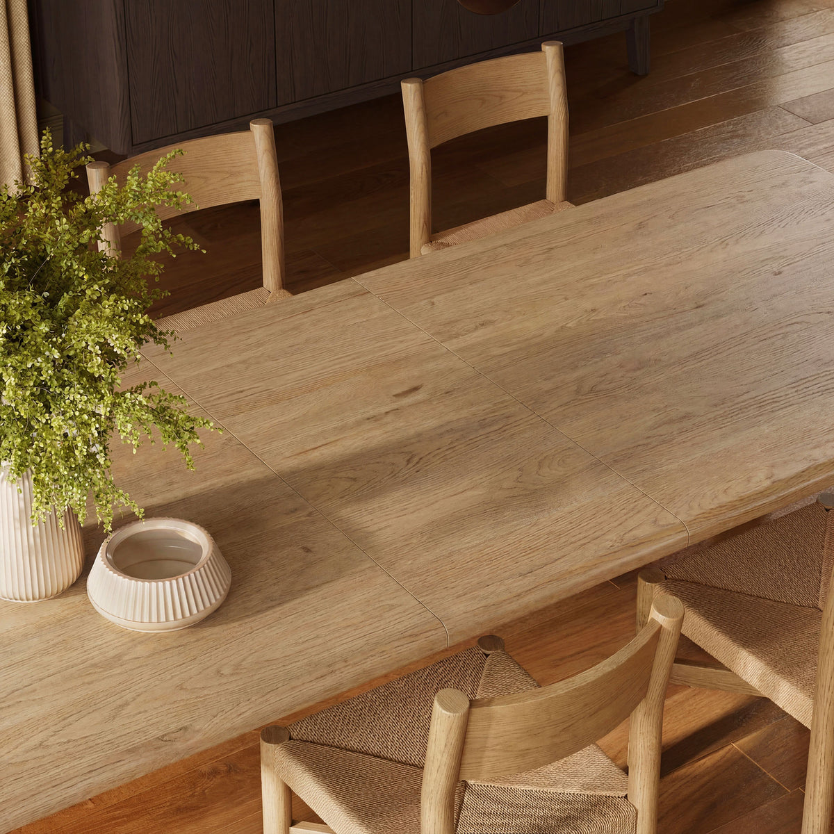 Alvia 9-Piece Oak Wood Extendable Dining Table and Chairs Set - Weathered Oak