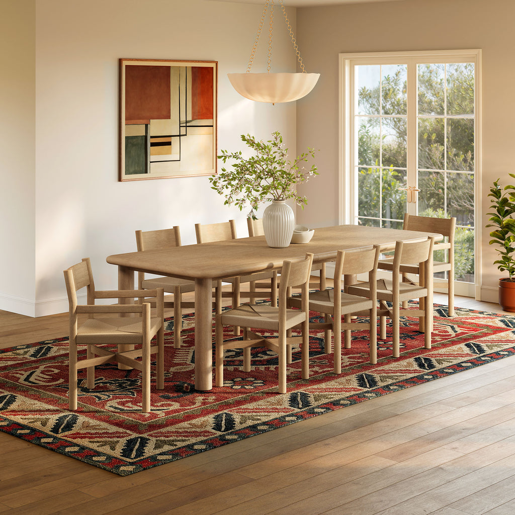 Alvia 9-Piece Oak Wood Extendable Dining Table and Chairs Set - Weathered Oak