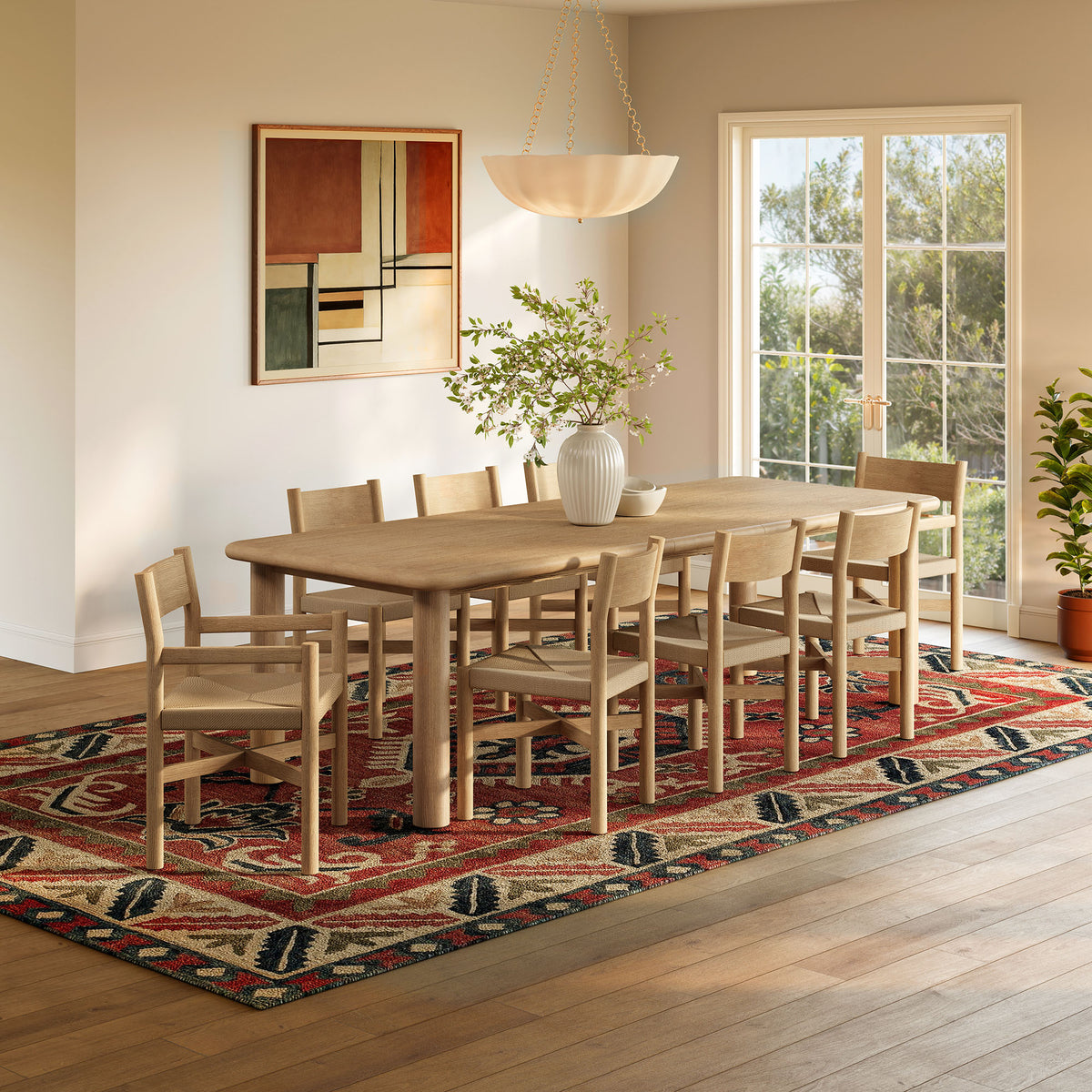 Alvia 9-Piece Oak Wood Extendable Dining Table and Chairs Set - Weathered Oak