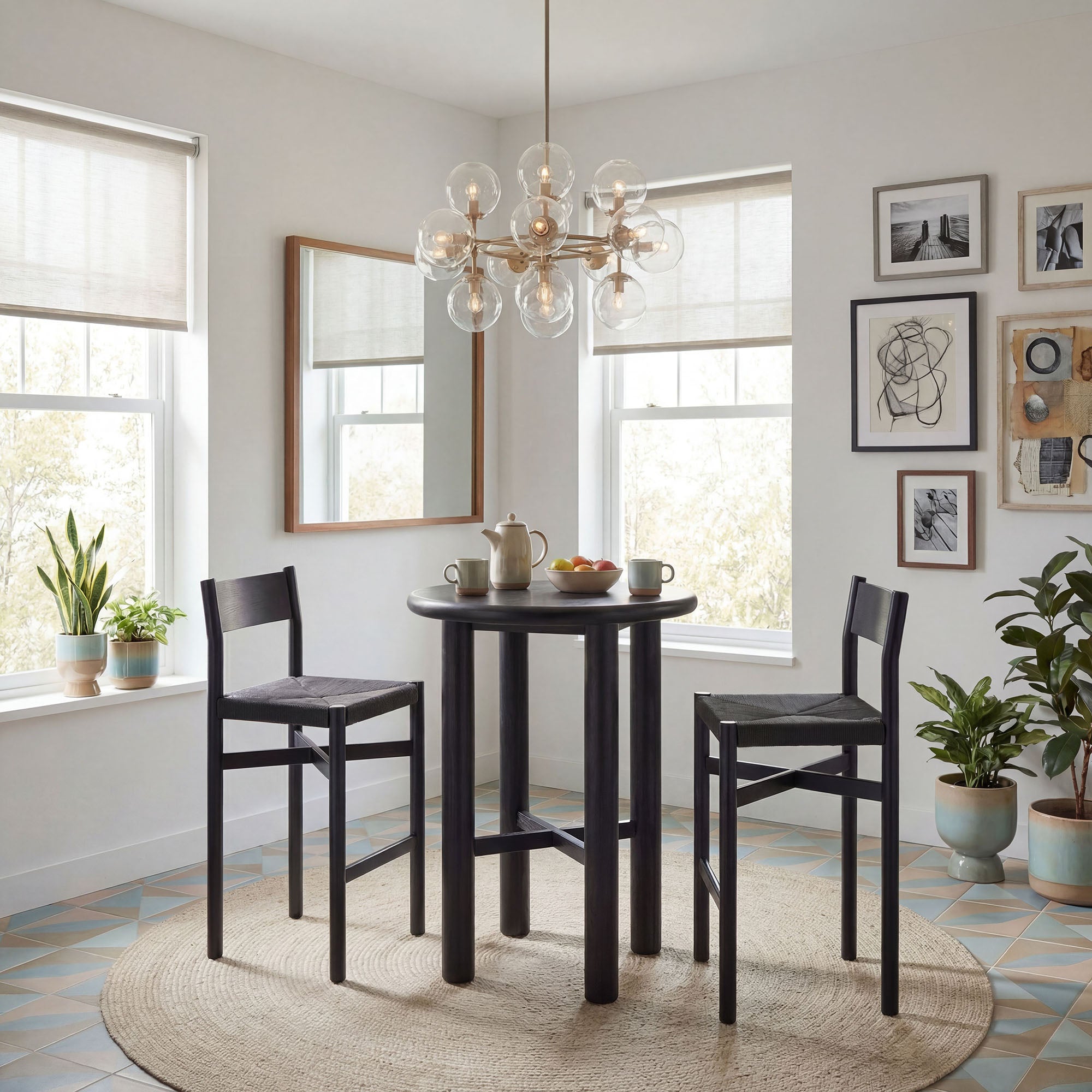 Alvia 3-Piece Round Oak Wood Bar Table With Bar Stools Set - Black