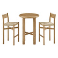 Alvia 3-Piece Round Oak Wood Bar Table With Bar Stools Set - Weathered Oak
