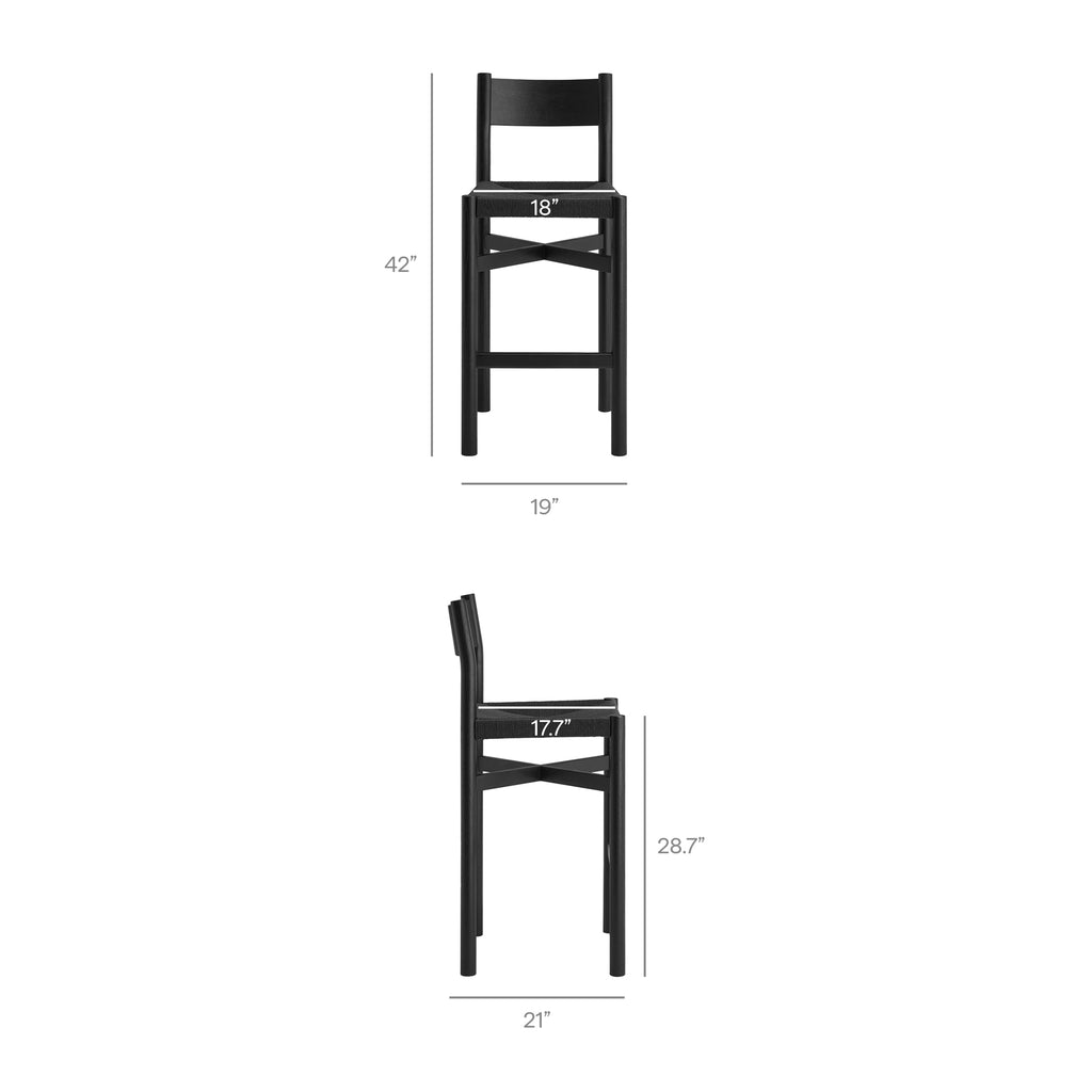 Alvia 5-Piece Rectangular Oak Wood Bar Table With Bar Stools Set - Black