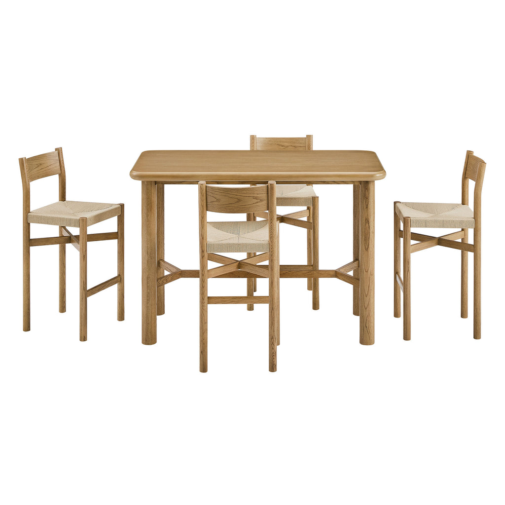 Alvia 5-Piece Rectangular Oak Wood Bar Table With Bar Stools Set - Weathered Oak