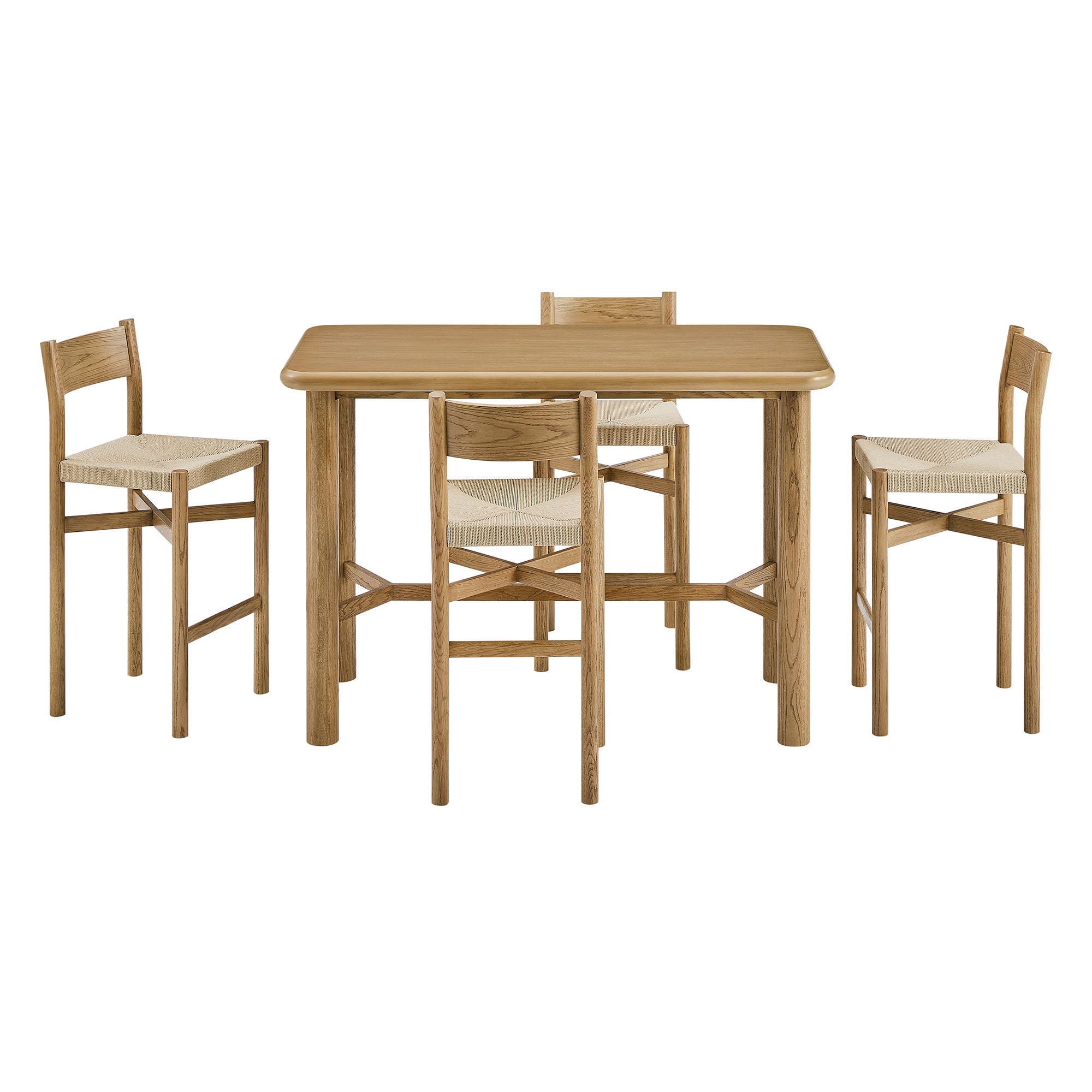 Alvia 5-Piece Rectangular Oak Wood Bar Table With Bar Stools Set - Weathered Oak