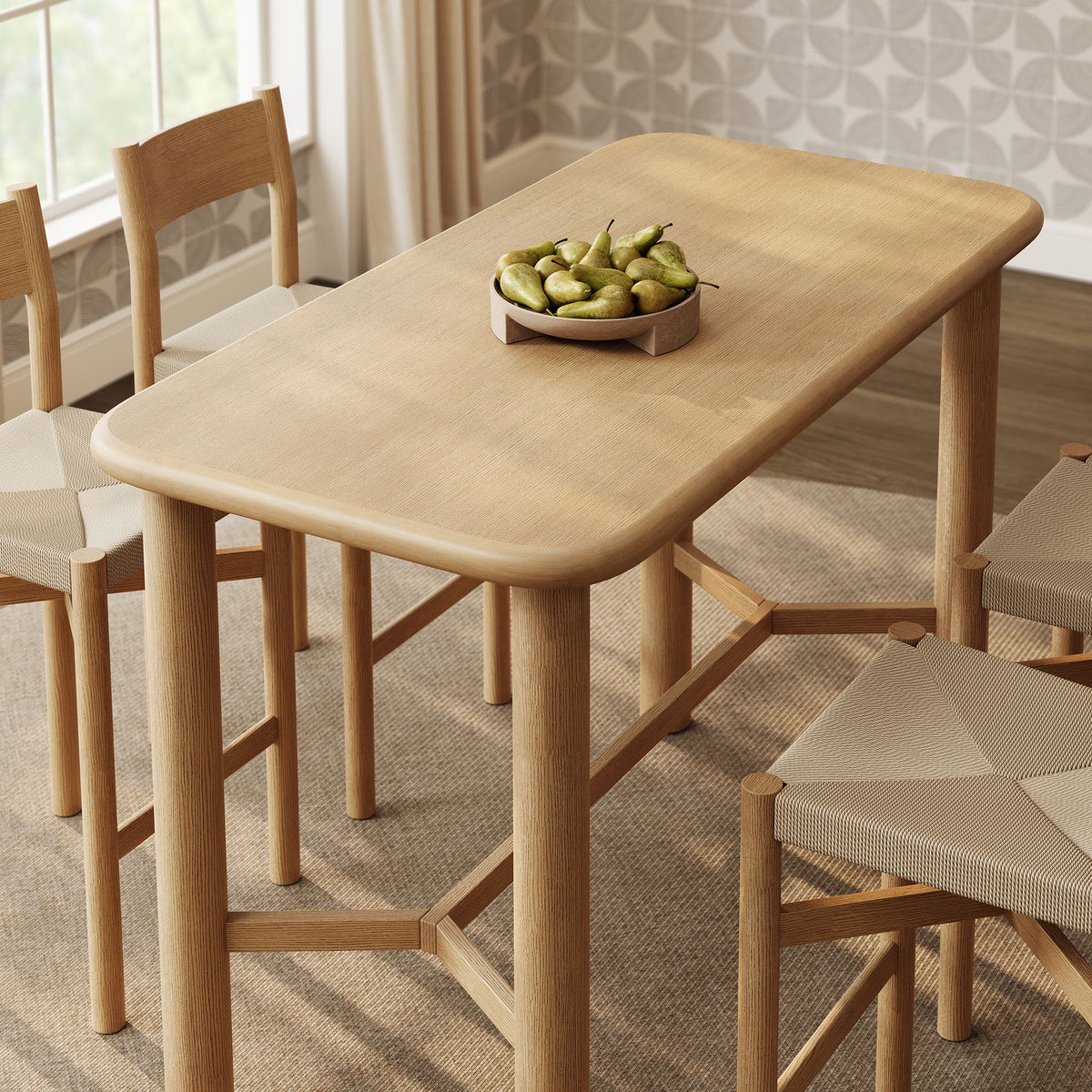 Alvia 5-Piece Rectangular Oak Wood Bar Table With Bar Stools Set - Weathered Oak