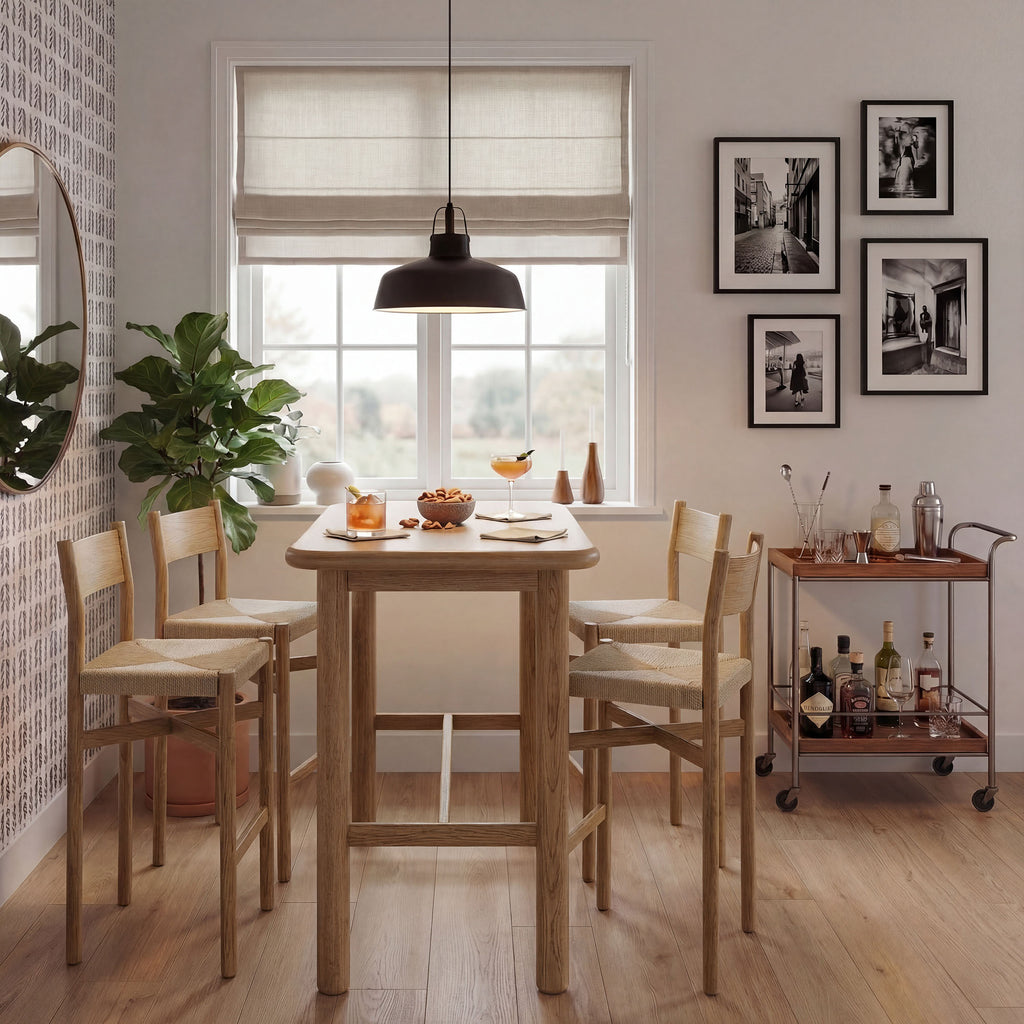 Alvia 5-Piece Rectangular Oak Wood Bar Table With Bar Stools Set - Weathered Oak