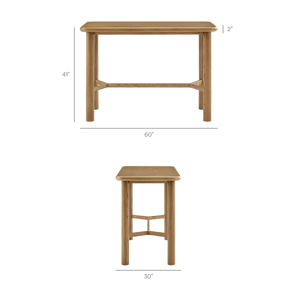 Alvia 5-Piece Rectangular Oak Wood Bar Table With Bar Stools Set - Weathered Oak