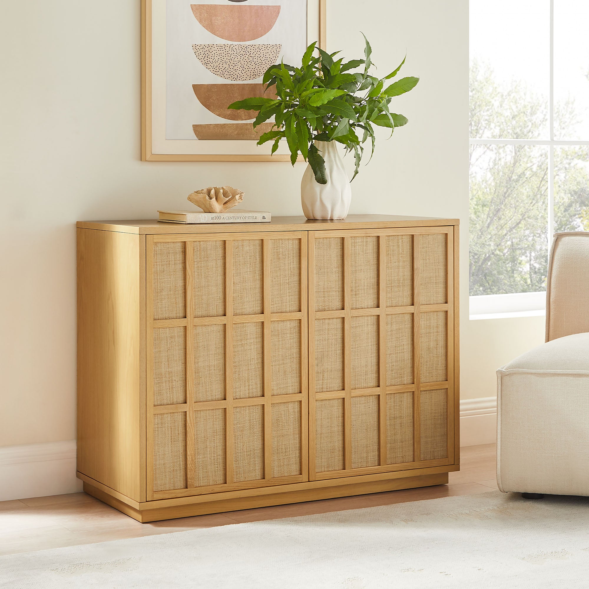 Aiko 39 Inch Japandi Accent Cabinet - Light Oak