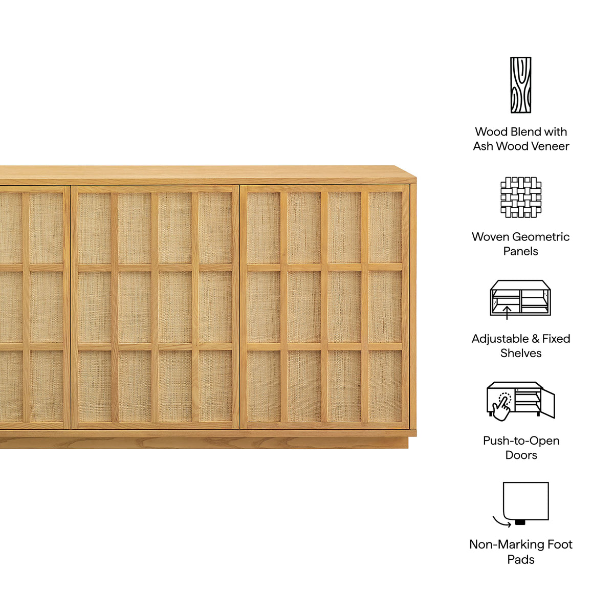 Aiko 76 Inch Japandi Sideboard - Light Oak