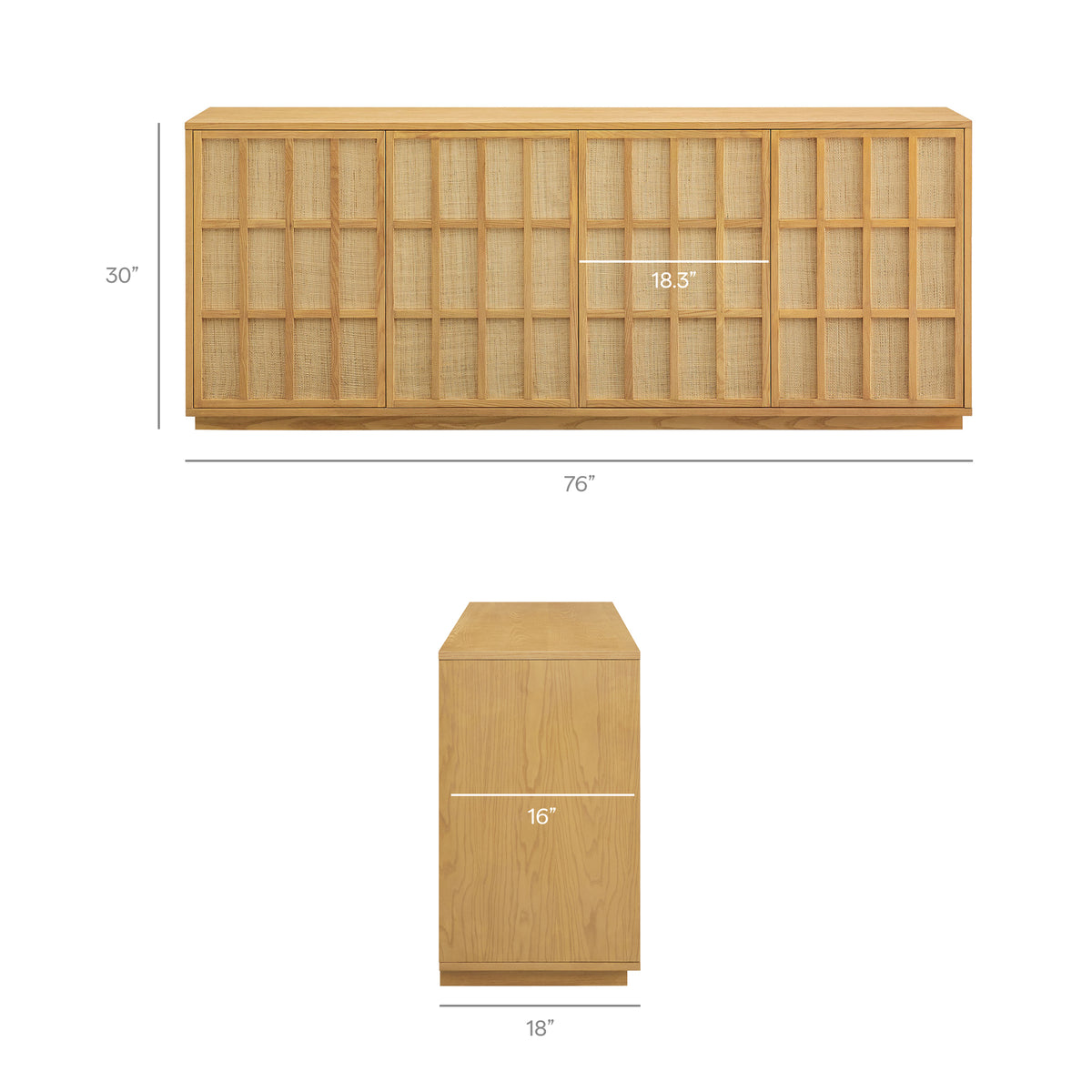 Aiko 76 Inch Japandi Sideboard - Light Oak