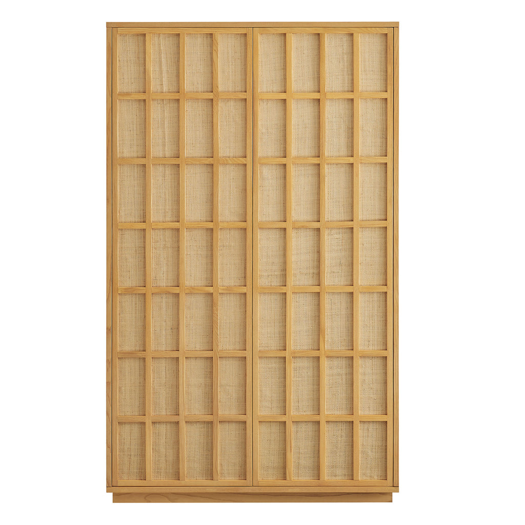 Aiko 64 Inch Tall Japandi Storage Cabinet - Light Oak