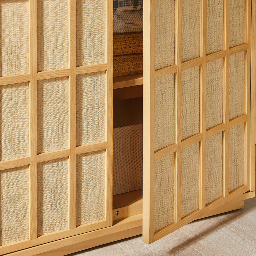 Aiko 64 Inch Tall Japandi Storage Cabinet - Light Oak