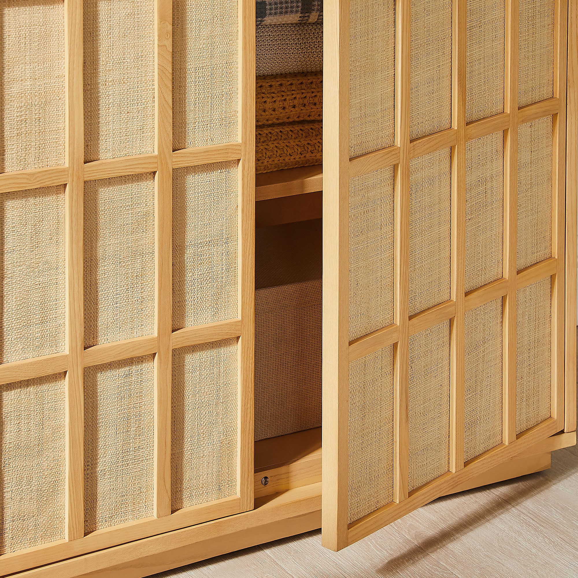 Aiko 64 Inch Tall Japandi Storage Cabinet - Light Oak