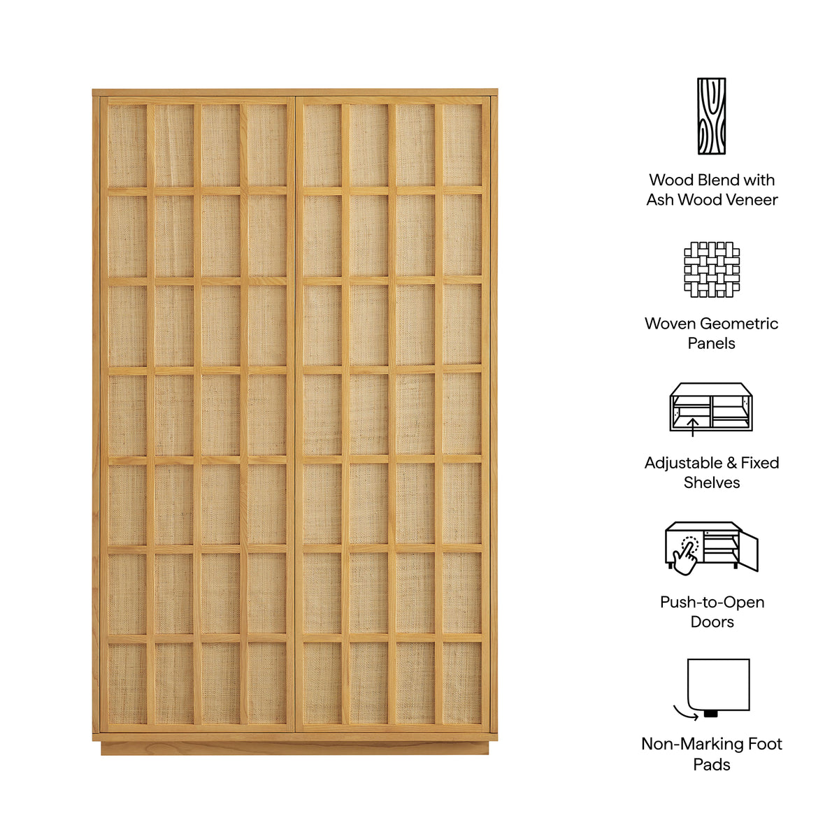 Aiko 64 Inch Tall Japandi Storage Cabinet - Light Oak
