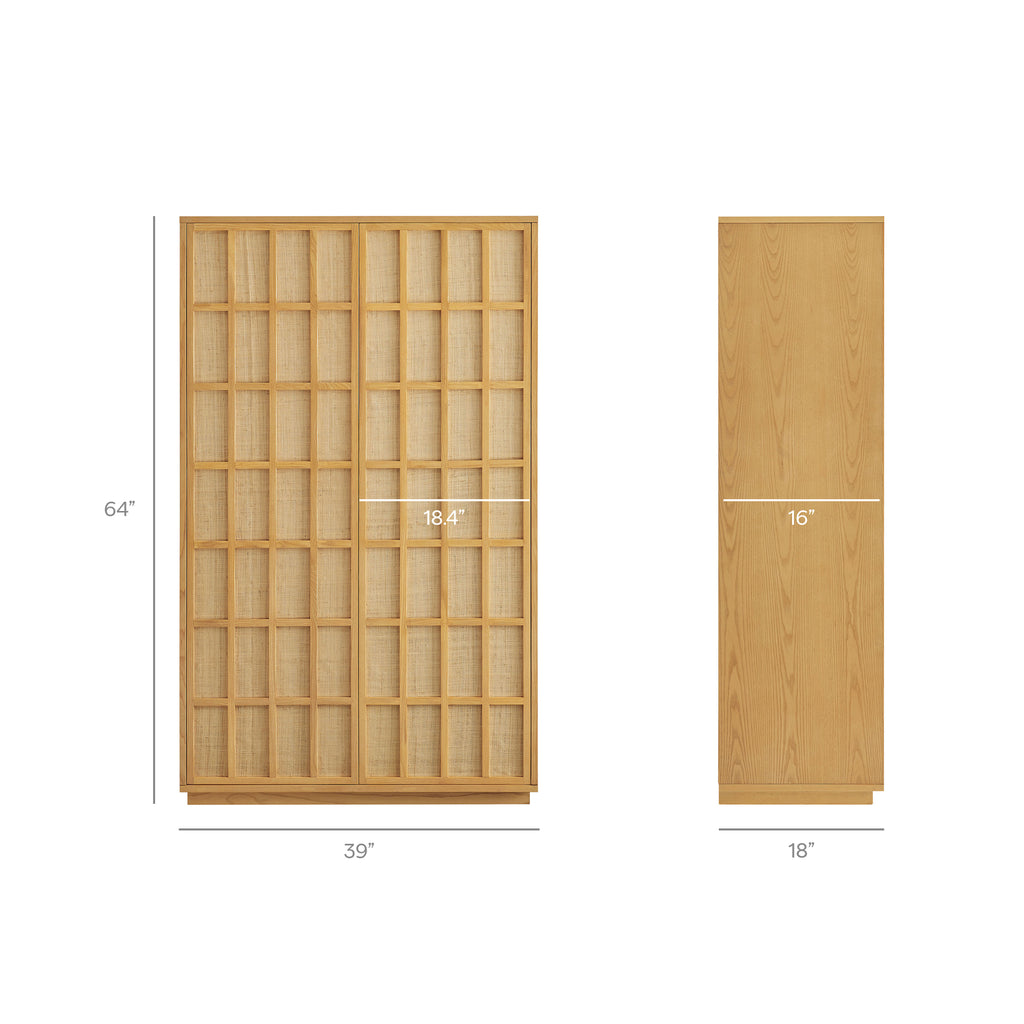 Aiko 64 Inch Tall Japandi Storage Cabinet - Light Oak