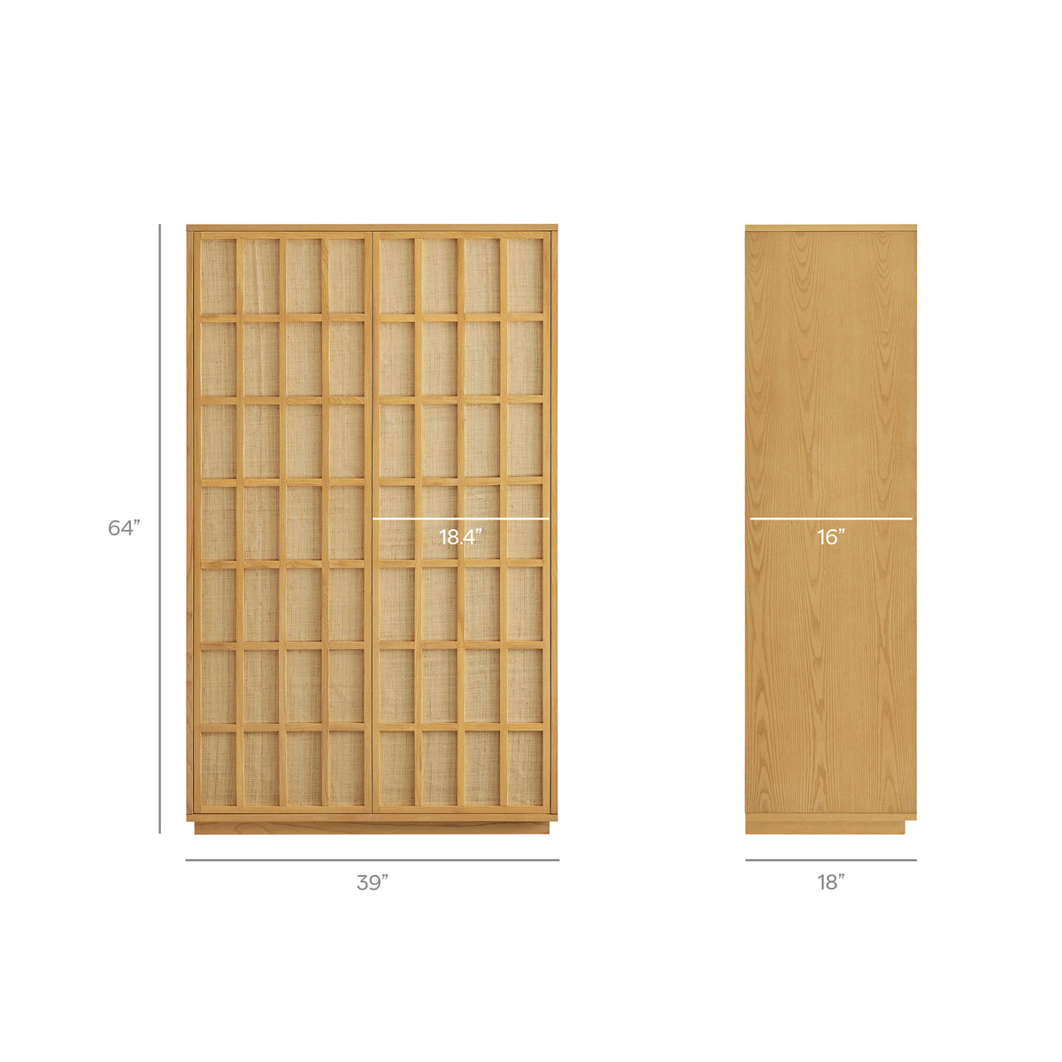 Aiko 64 Inch Tall Japandi Storage Cabinet - Light Oak