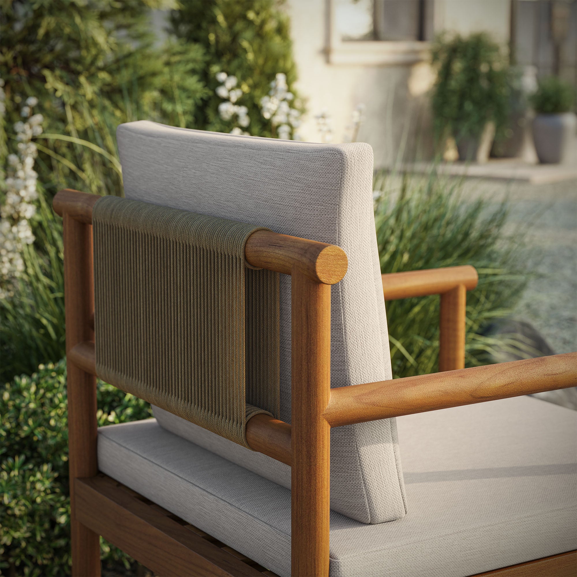 Eleni Outdoor Patio Teak Wood Rope Dining Chair - Natural Sail