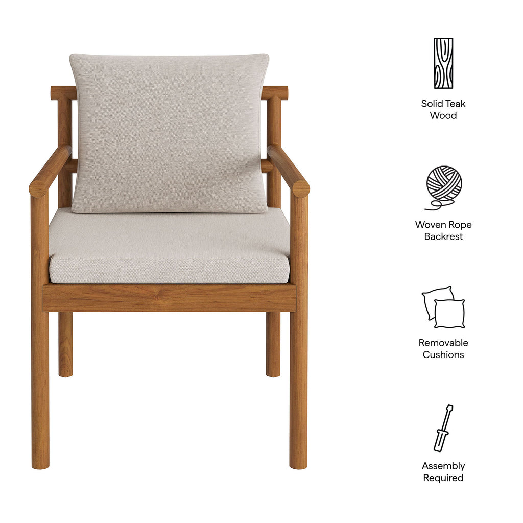 Eleni Outdoor Patio Teak Wood Rope Dining Chair - Natural Sail