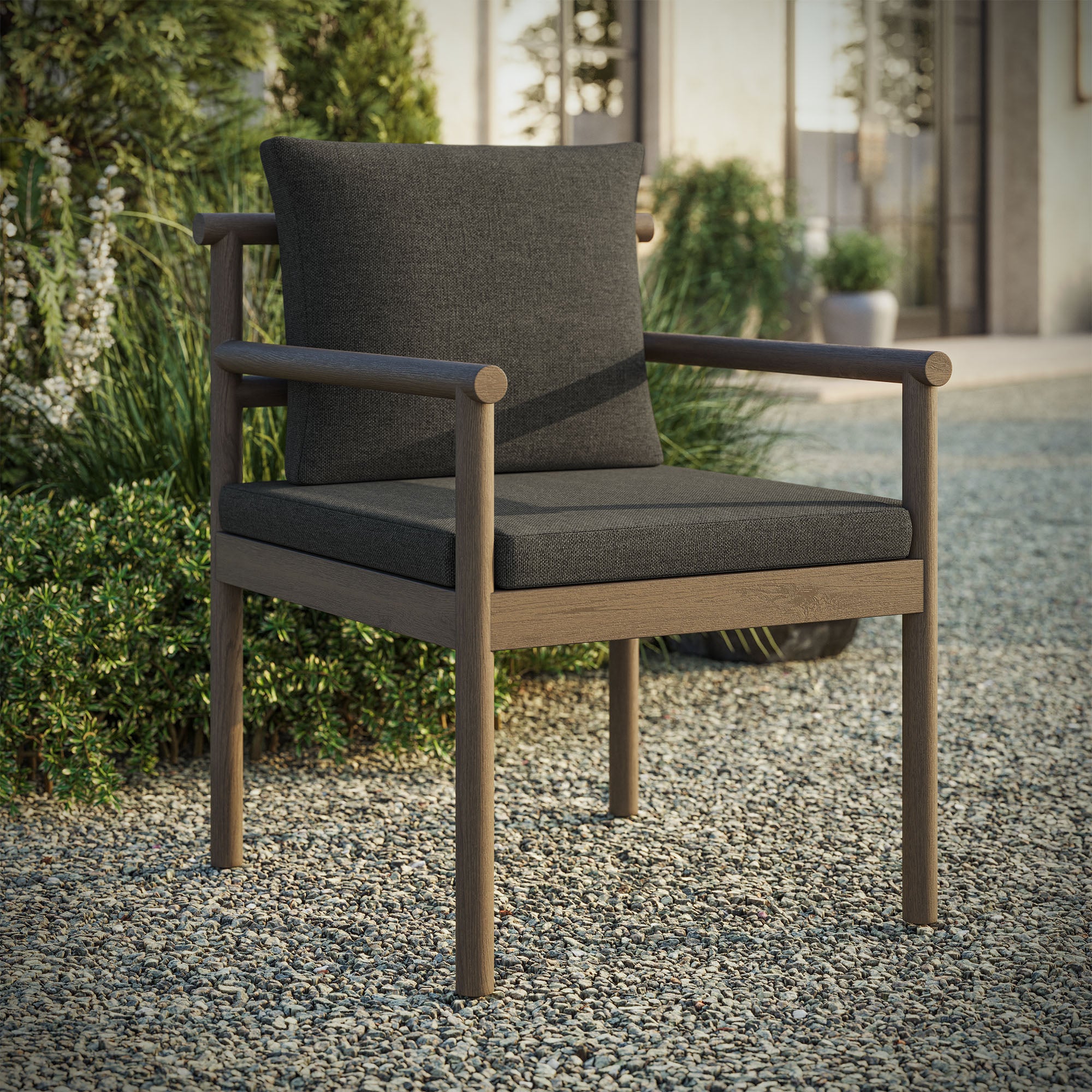 Eleni Outdoor Patio Teak Wood Rope Dining Chair - Weathered Gray Flint