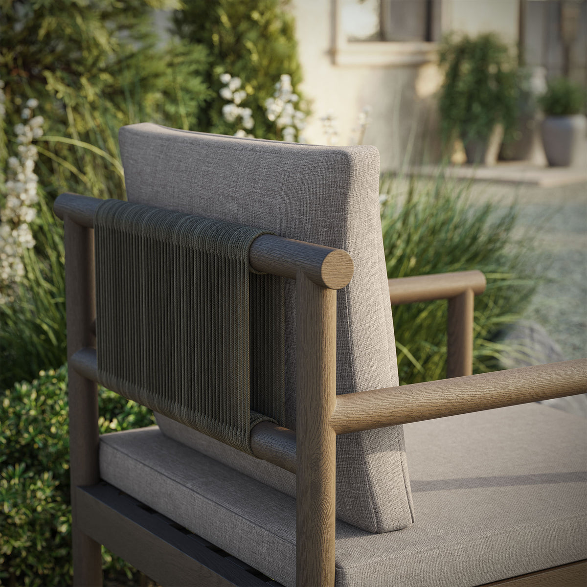 Eleni Outdoor Patio Teak Wood Rope Dining Chair - Weathered Gray Pebble