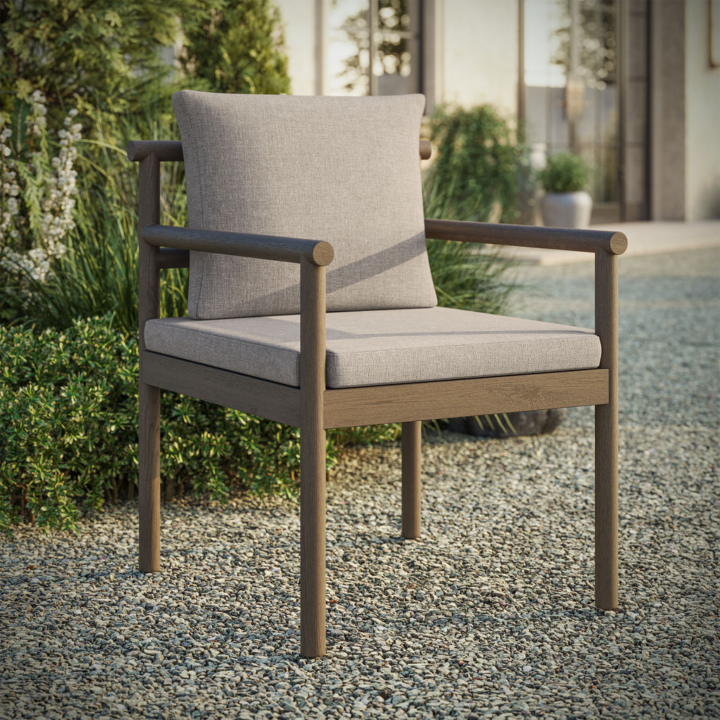 Eleni Outdoor Patio Teak Wood Rope Dining Chair - Weathered Gray Pebble