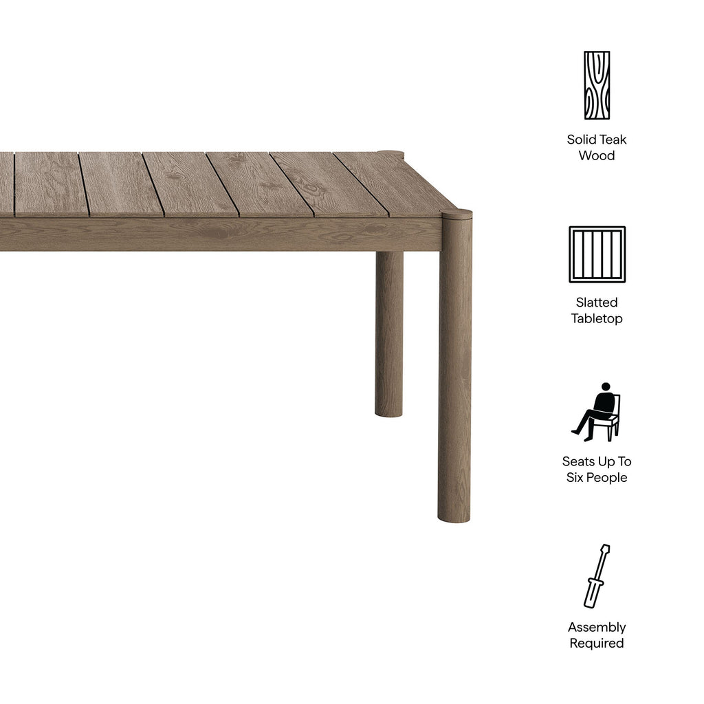 Eleni 89-Inch Outdoor Patio Teak Wood Dining Table - Weathered Gray