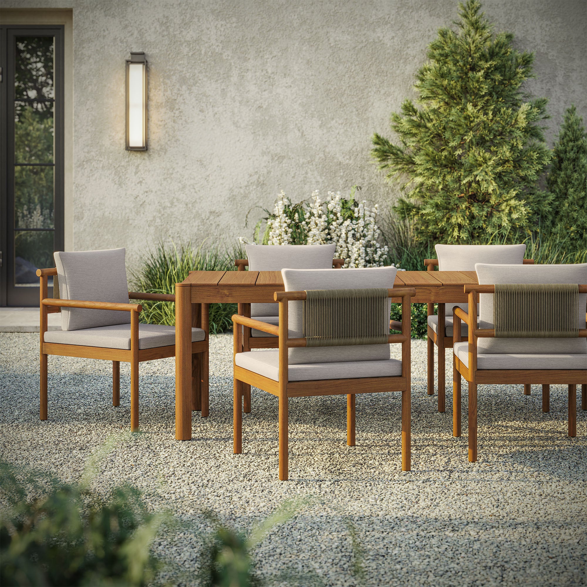 Eleni 7 Piece Outdoor Patio Teak Wood Dining Set - Natural Sail