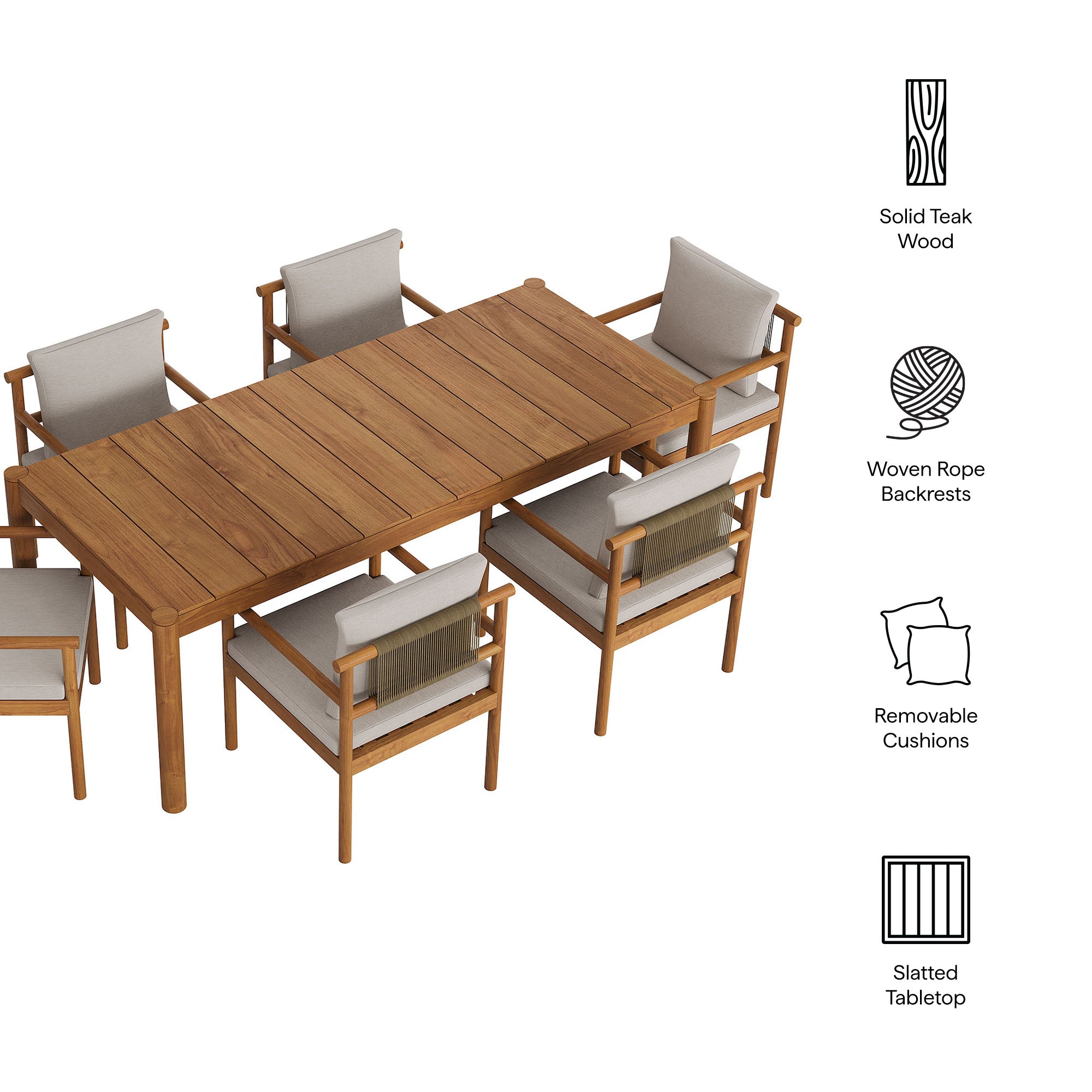 Eleni 7 Piece Outdoor Patio Teak Wood Dining Set - Natural Sail